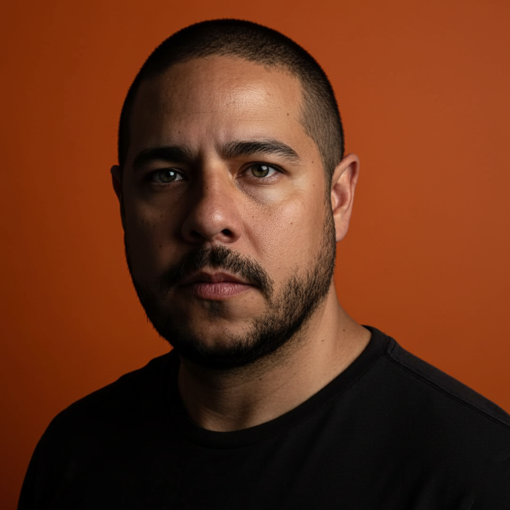 Luis Miguel Caamano portrait in warm orange tones