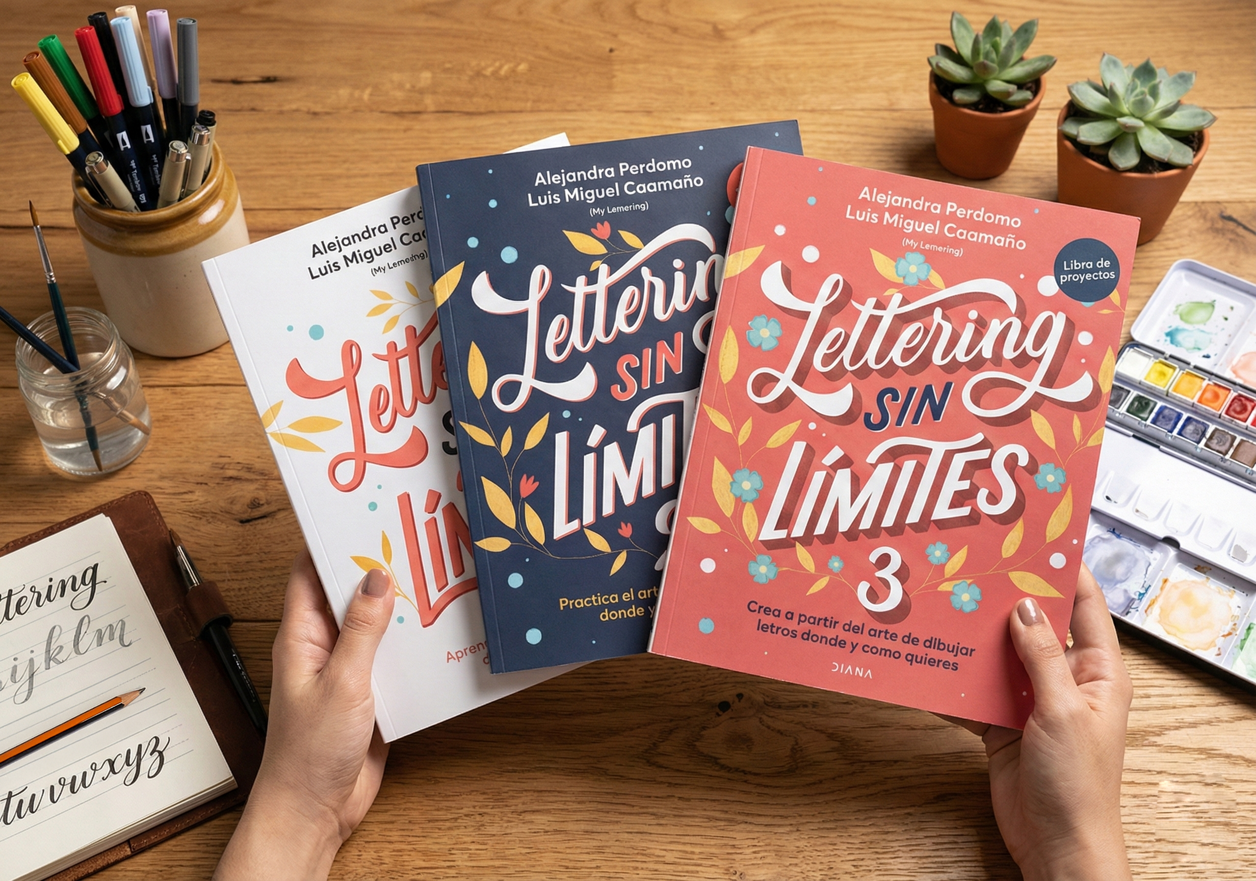 Lettering sin limites books collection by Luis Miguel Caamano and Alejandra Perdomo